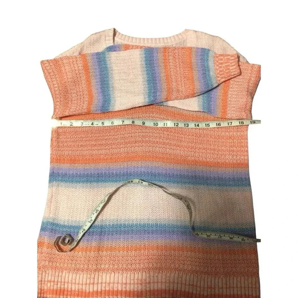 LOFT Ombré Striped V-Neck Sweater XS Pastels Knit Coquette Boho Cotton Blend - Picture 4 of 7